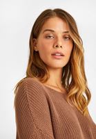 Bayan Kahverengi Kayık Yaka Triko Kazak