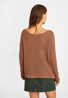 Bayan Kahverengi Kayık Yaka Triko Kazak