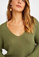 Bayan Yeşil V Yaka Triko Kazak