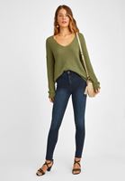 Bayan Yeşil V Yaka Triko Kazak