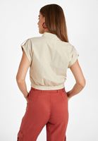 Bayan Krem Cep Detaylı Kısa Gömlek
