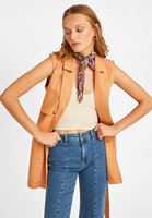 Bayan Bej Cep Detaylı Uzun Yelek 