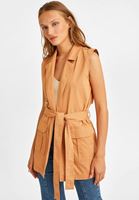 Bayan Bej Cep Detaylı Uzun Yelek 