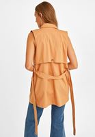 Bayan Bej Cep Detaylı Uzun Yelek 