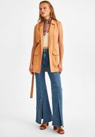 Bayan Bej Cep Detaylı Uzun Yelek 