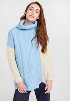 Bayan Mavi Boğazlı Blok Desen Triko