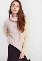 Bayan Pembe Boğazlı Blok Desen Triko