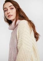 Bayan Pembe Boğazlı Blok Desen Triko