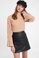 Bayan Kahverengi Düğmeli Flare Kol Kazak