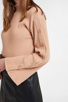 Bayan Kahverengi Düğmeli Flare Kol Kazak