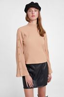 Bayan Kahverengi Düğmeli Flare Kol Kazak