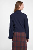 Bayan Lacivert Düğmeli Flare Kol Kazak