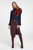 Bayan Lacivert Düğmeli Flare Kol Kazak