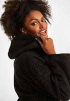 Bayan Siyah Kapüşon Detaylı Kaban