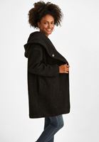 Bayan Siyah Kapüşon Detaylı Kaban