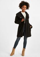 Bayan Siyah Kapüşon Detaylı Kaban