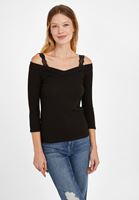 Bayan Siyah V Yaka Dantel Detaylı Triko