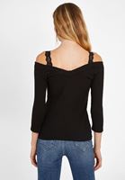 Bayan Siyah V Yaka Dantel Detaylı Triko