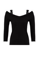 Bayan Siyah V Yaka Dantel Detaylı Triko