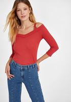 Bayan Kırmızı V Yaka Dantel Detaylı Triko