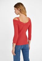 Bayan Kırmızı V Yaka Dantel Detaylı Triko