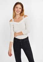 Bayan Krem V Yaka Dantel Detaylı Triko