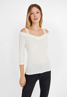 Bayan Krem V Yaka Dantel Detaylı Triko