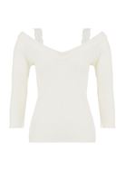 Bayan Krem V Yaka Dantel Detaylı Triko