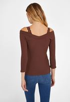 Bayan Kahverengi V Yaka Dantel Detaylı Triko