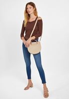 Bayan Kahverengi V Yaka Dantel Detaylı Triko