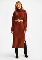 Bayan Kiremit Balıkçı Yaka Uzun Elbise