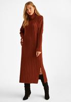 Bayan Kiremit Balıkçı Yaka Uzun Elbise