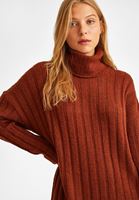 Bayan Kiremit Balıkçı Yaka Uzun Elbise