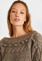 Bayan Kahverengi Ponpon Detaylı Düşük Omuz Kazak