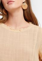 Bayan Krem Oversize Dokuma Bluz