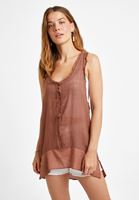 Bayan Kahverengi Pamuklu Uzun Bluz