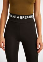 Bayan Siyah Yüksek Bel Sloganlı Tayt