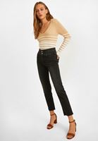 Bayan Siyah Yüksek Bel Crop Straight Jean