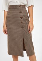 Bayan Çok Renkli Ekose Desenli Midi Boy Etek