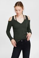 Bayan Yeşil Cut-Out Detaylı Uzun Kollu Bluz