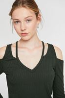 Bayan Yeşil Cut-Out Detaylı Uzun Kollu Bluz