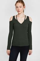 Bayan Yeşil Cut-Out Detaylı Uzun Kollu Bluz