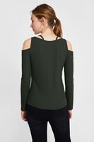 Bayan Yeşil Cut-Out Detaylı Uzun Kollu Bluz