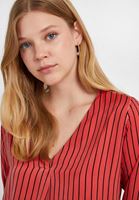 Bayan Kırmızı V Yaka Desenli Bluz 