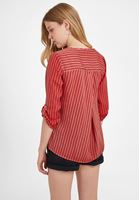 Bayan Kırmızı V Yaka Desenli Bluz 