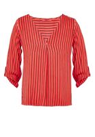 Bayan Kırmızı V Yaka Desenli Bluz 