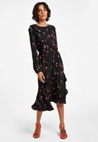 Bayan Çok Renkli Çiçek Desenli Fırfırlı Elbise