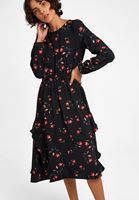 Bayan Çok Renkli Çiçek Desenli Fırfırlı Elbise