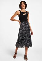 Bayan Beyaz Puantiye Beli Lastikli Midi Boy Etek