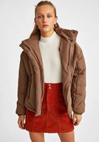 Bayan Kahverengi Kapüşonlu Şişme Mont
